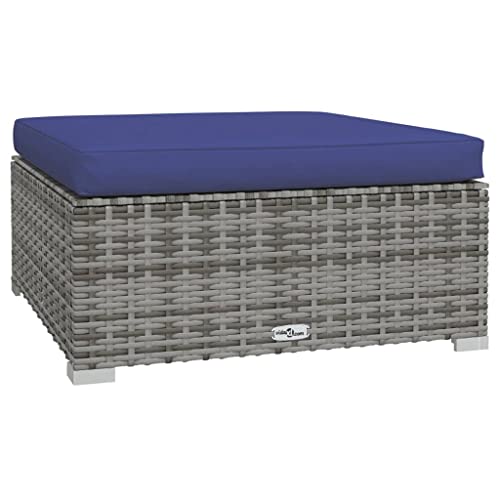 Outdoor Patio Ottoman All-Weather Wicker Ottoman Seat with Removable Cushions, Outdoor Footstool Footrest for Balcony, Deck, Garden, Poolside, 70x70x30 cm
