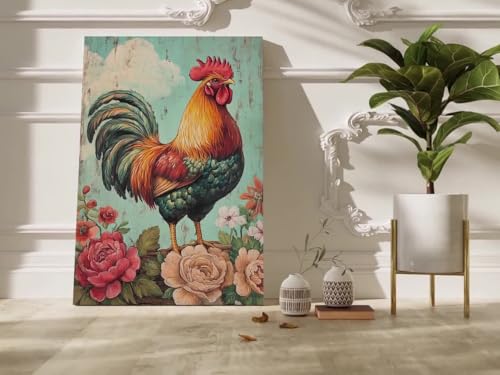 Tableau vintage sur toile coq pour habiller un grand mur vide et créer une déco chaleureuse