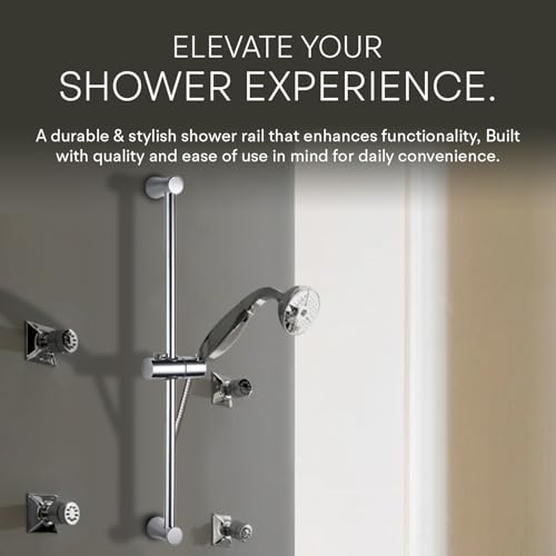 Image of Jaquar 19mm Dia & 600 mm Long Round Shape Sliding Rail with Hand Shower Holder - Universal Bathroom Shower Accessory Organizer, Silver, Chrome Finish