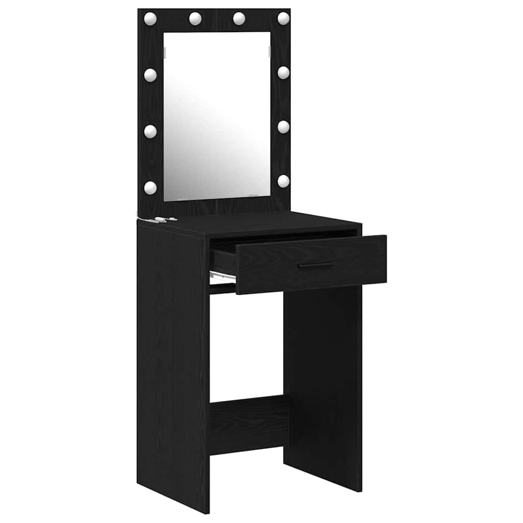 Schminktisch Schwarz Eichen-Optik mit LED-Spiegel, 50 x 41 x 135 cm, Holzwerkstoff, 2 Schubladen, Makeup Spiegel mit Beleuchtung, Stauraum Möbel für Schlafzimmer und Ankleidezimmer