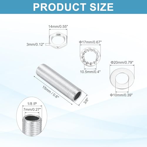 Image of MECCANIXITY 70Pcs 0.6 inch Lamp Pipe Kit with Nuts Washers 1 /8IP Thread Fasteners Assortment for Chandelier Ceiling Light Repair Assembly DIY Hardware