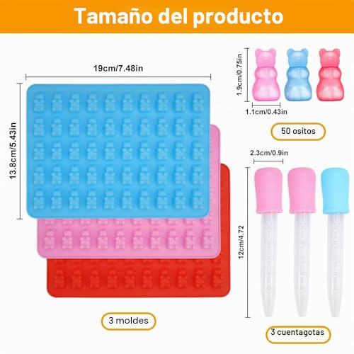 Miniatura 2 de 3 Piezas Moldes De Osito Caramelos, Moldes Gominolas Silicona, Reutilizable Moldes Para Caramelos, Molde De Silicona Para Hacer Caramelos Con 3 Goteros Para Dulces Chocolate Gelatina Gomitas