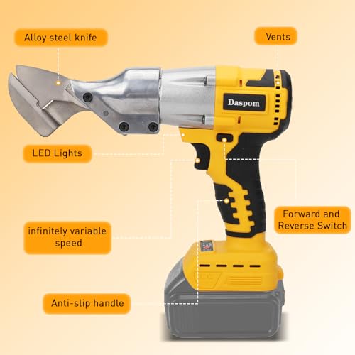 Daspom Cordless Sheet Metal Shear Compatible with Dewalt 20V Battery, Brushless Electric Metal Cutting Shears for Cutting Metal Iron, 133 Ft-Lbs Torque, 360 Degree Pivoting Head, Tool Only