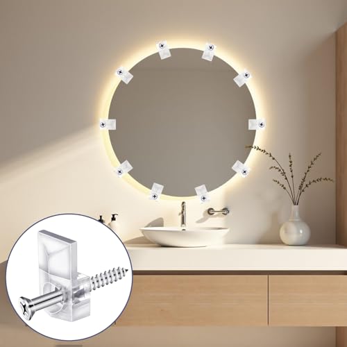 Image of 32Pack Mirror Holder Clips,Clear Plastic Mirror Clips,Frameless Mirror Mounting Hardware,Mirror Holders for Wall Mounting,Mirror Mounting Hardware with Screw,for Cabinet,Glass,Wall,Door,Picture Frames