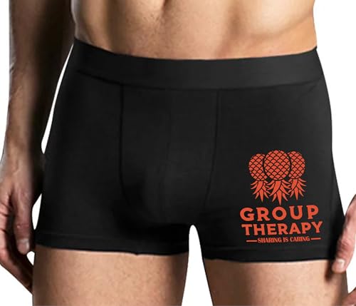 Knaughty Knickers Group Therapy Sharing Is Caring Swinger Pineapple Threesome Black Mens Boxer Brief Adult Fun Design