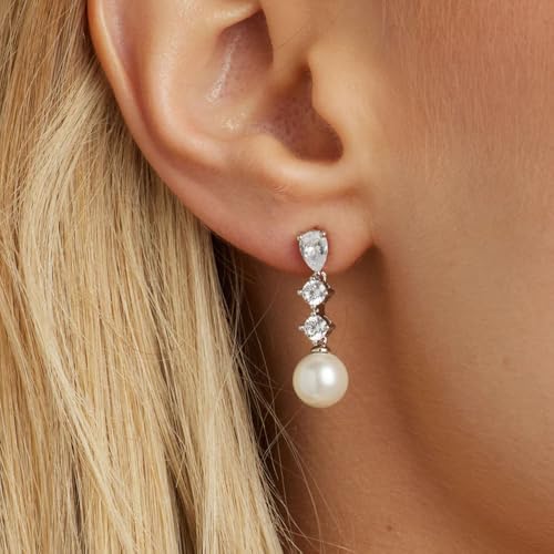 Sterling Silver Pearl Drop Earrings for Women Cubic Zirconia Hypoallergenic Earrings Studs Trendy Bridal Wedding Jewelry2