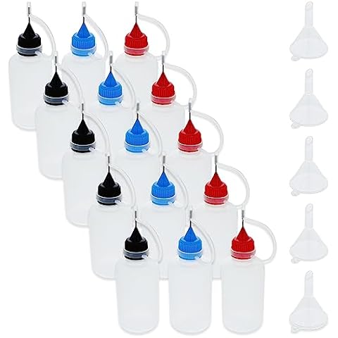 Jigitz Quilling Glue Bottle Set 15-Pack - 1oz Precision Tip Applicator Bottles with Mini Funnels for Paint, Glue, Ink Cover