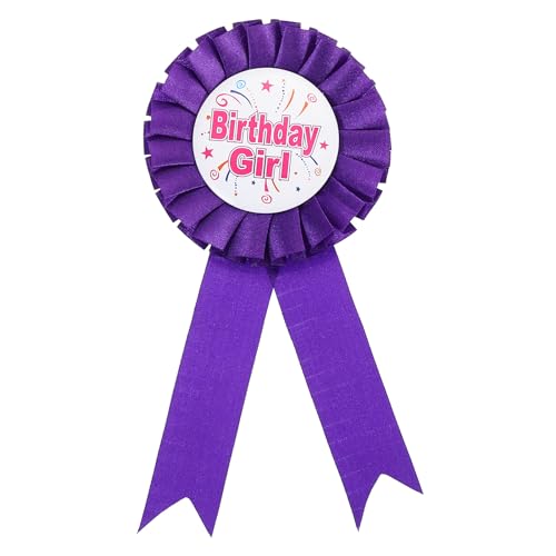 Image of Patikil Birthday Girl Ribbon, Purple Satin Fabric Women Tinplate Badge Pin, Happy Birthday Princess Party Button Pins, Girls Brooches for Party Decoration