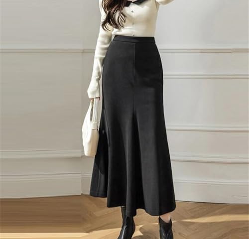 Women Wool Fishtail Skirt High Waist Irregular Hem Long Skirt Elegant Casual Office Winter Wear2