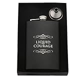 Stainless Steel Laser Engraved Flask w/Funnel Gift Set (8 oz.) | Liquid Courage | Vastigo (Black)