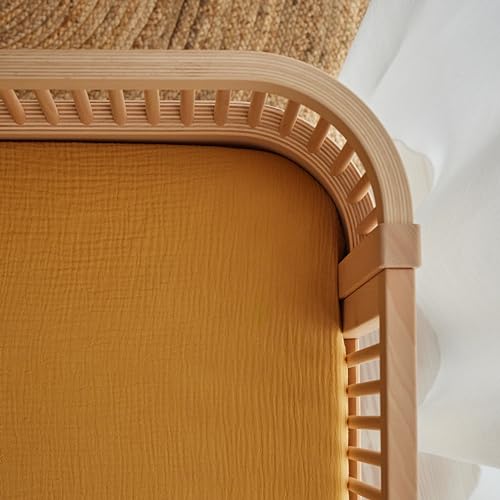 Image of Crib Sheets - Organic Cotton Muslin Fitted Crib Sheet - Standard Size for Baby Boy and Baby Girl 28 inch x 52 inch Ultra-Soft and Breathable. (Autumn Yellow)