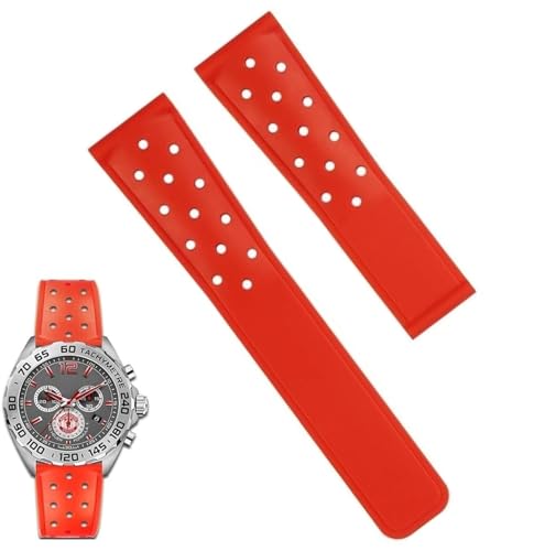 Bracelet silicone respirant 22mm rouge anti-transpiration pour TAG Heuer
