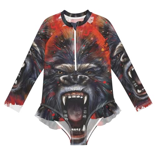 Girls One Piece Swimsuits Long Sleeve Swimsuit Zipper Bathing Suits King Kong Furious