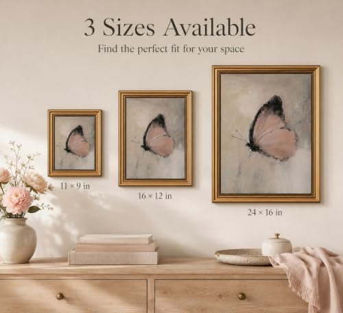 Image of Gold Framed 3D Textured Wall Art, Vintage Pink Butterfly Canvas Prints, Moody Cottagecore Moth Pictures Decor, Boho Rustic Farmhouse Insect Artwork for Living Room Bedroom Bathroom 9x11inch
