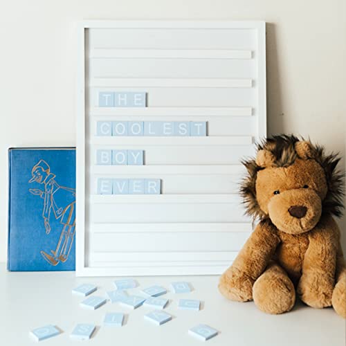 Stiles Wood Tile Letter Board Set And Premium Letter Set Bundle, 23.6" X 17.7" Wooden Message Board With 122 Letters And Numbers, 92 Changeable Crossword Tiles, Walnut And Baby Blue #TOP5