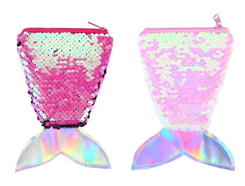 2 Pack Kids Purses Girls Coin Purses, Small Shining Mermaid Purses for Girls, Little Girls Purse Toddler Purse for Girls (Pink & Rose Red)