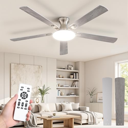 LEDIARY 60 Inch Flush Mount Ceiling Fans with Lights, Remote & APP Control by LEDIARY - Used condition - US$85.36