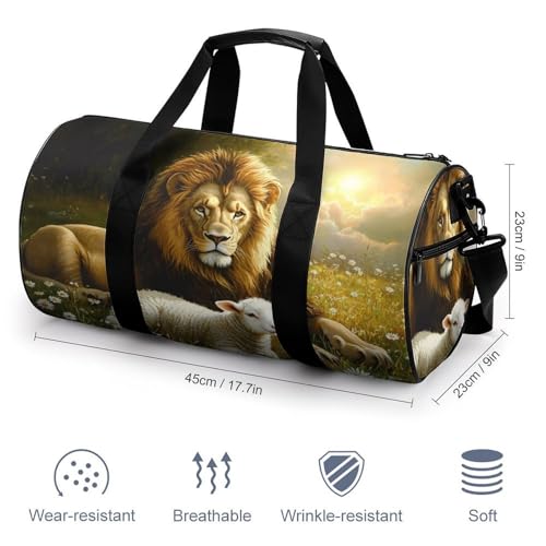 Liones And Sheep Sports Gym Bag Travel Duffel Workout Bag with Adjustable Strap2