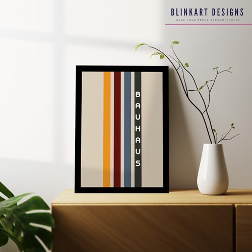 Image of BLINKART Vintage Bauhaus Retro Geometric Aesthetic Poster Gallery | Colorful Wrap Framed For Home Office Studio Living Room Modern Art Studio Decoration Abstract Shapes | (d153) | 13x10 Inch