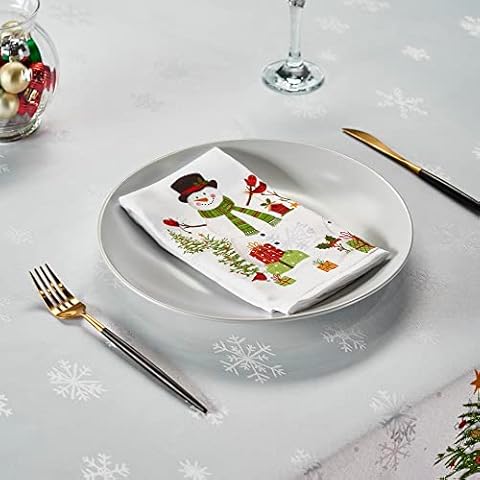 Kadut Christmas Cloth Dinner Napkins, Holiday Snowman Design (17x17 Inch) Heavy Duty Fabric, Christmas Tree Jacquard Cloth Dinner Napkins for Holiday, Winter, Parties. (4 Pack) Cover