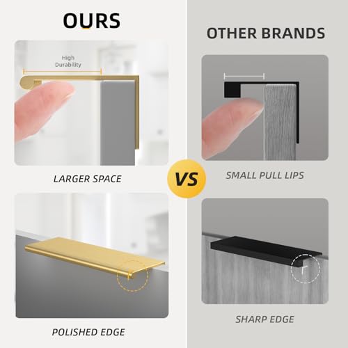 Image of Goldenwarm 25 Pack 3-3 /4in Finger Edge Pulls for Gold Drawer Pulls | Aluminum Alloy, Gold Cabinet Handles, Edge Pulls for Cabinets, Brushed Brass Handles, For Drawers, Dressers, Screws Included