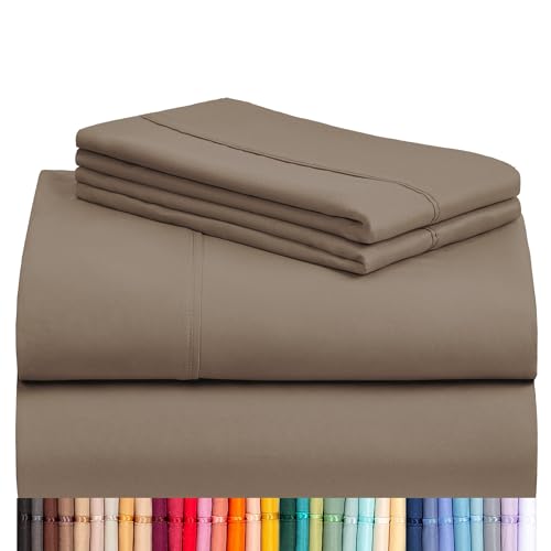 Image of LuxClub 4 PC King Sheet Set, Breathable Luxury Bed Sheets, Deep Pockets 18 inch Wrinkle Free Cooling Bed Sheets Machine Washable Hotel Bedding Silky Soft - Dark Khaki King