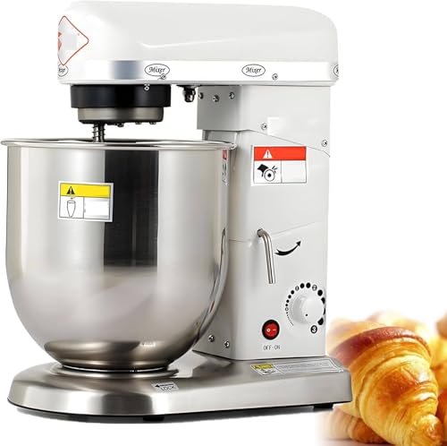 ByBoDi Batidora de pie Profesional para Hornear, batidora de Alimentos Comercial de Alta Resistencia con Gancho para Masa, batidor y Varilla, para Masa de Pizza, Pan y Pasteles. White-7L