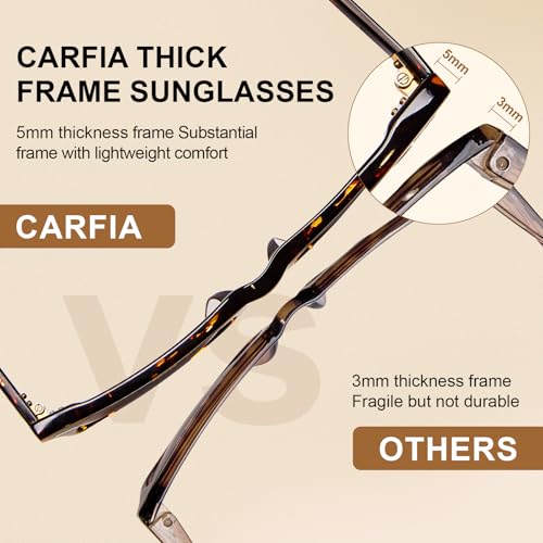 Image of CARFIA Thick Polarized Sunglasses for Men UV400 Protection, Retro Square Hand-crafted Acetate Driving Shades CA5356
