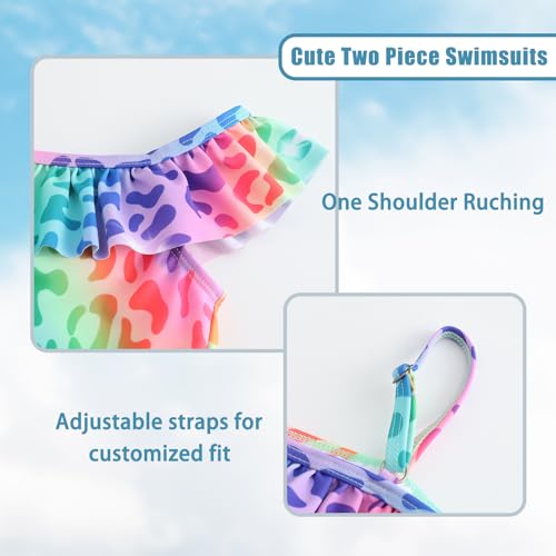 Image of Girls Two Piece Tankini Swimsuits Tie Dye Bathing Suit for Kids One Shoulder Swimwear 3-16 Years