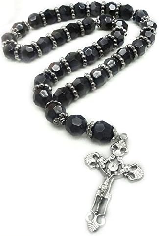 Ytbeauti Men Prayer Rosary Platic 10mm Black Beads Rosaries Necklace Silver Cross Jewelry