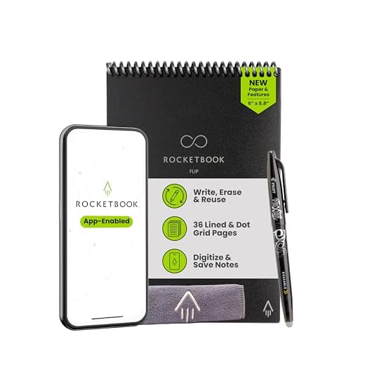 Rocketbook Flip Reusable Smart Notepad, Top Bound Notebook Executive Size 6x8.8, Black - Lined and Dotted Pages, App-Connected, Erasable, Ideal for Righties and Lefties