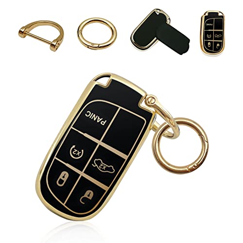RBOKO for Jeep Key Fob Cover Keychain Soft Full Protection Key Case Shell Car Accessories for Man Girls Women Compatible with Jeep Smart Key 3 4 5 Buttons Protector(Black)