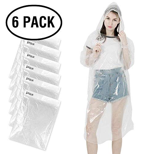 KKTICK Rain Poncho Disposable, Clear Adult Ponchos with Hood, 6 Pack Raincoat for Men Women, Emergency Waterproof for Theme Parks, Hiking, Camping, Sports Events and Rainy Outdoors