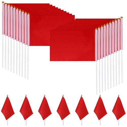 25Pack Mini Red Flags on Sticks,Shimmeroo Small Flags Hand Held