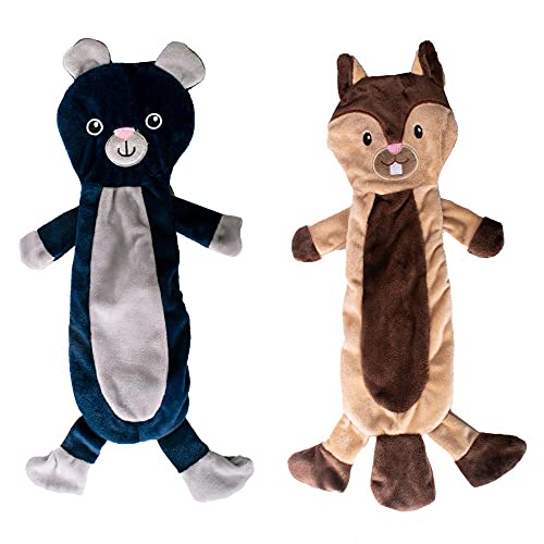 Plush Dog Toys Set, Soft Pet Dog/Puppy No Stuffing Squeak Toys 4 pack - 2 Bear 2 Squirrel