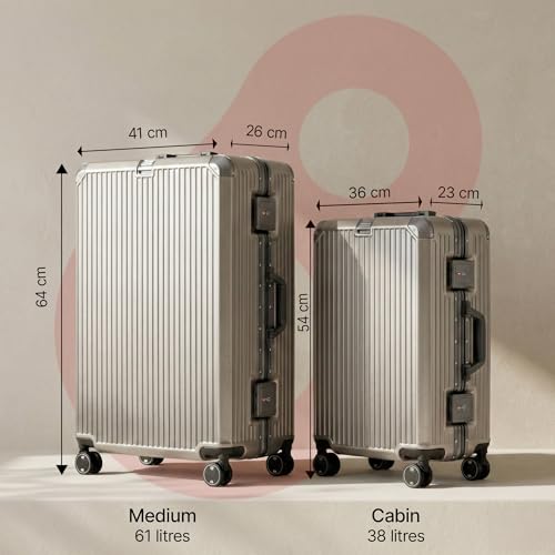 Image of Vertica Hard PC Luggage, Set of 2, Cabin and Medium Size, 100% Polycarbonate, Lightweight and Durable, Silent Wheels, Anti-Theft with Aluminium Frame, and 2 TSA Approved Locks, Granite Haze