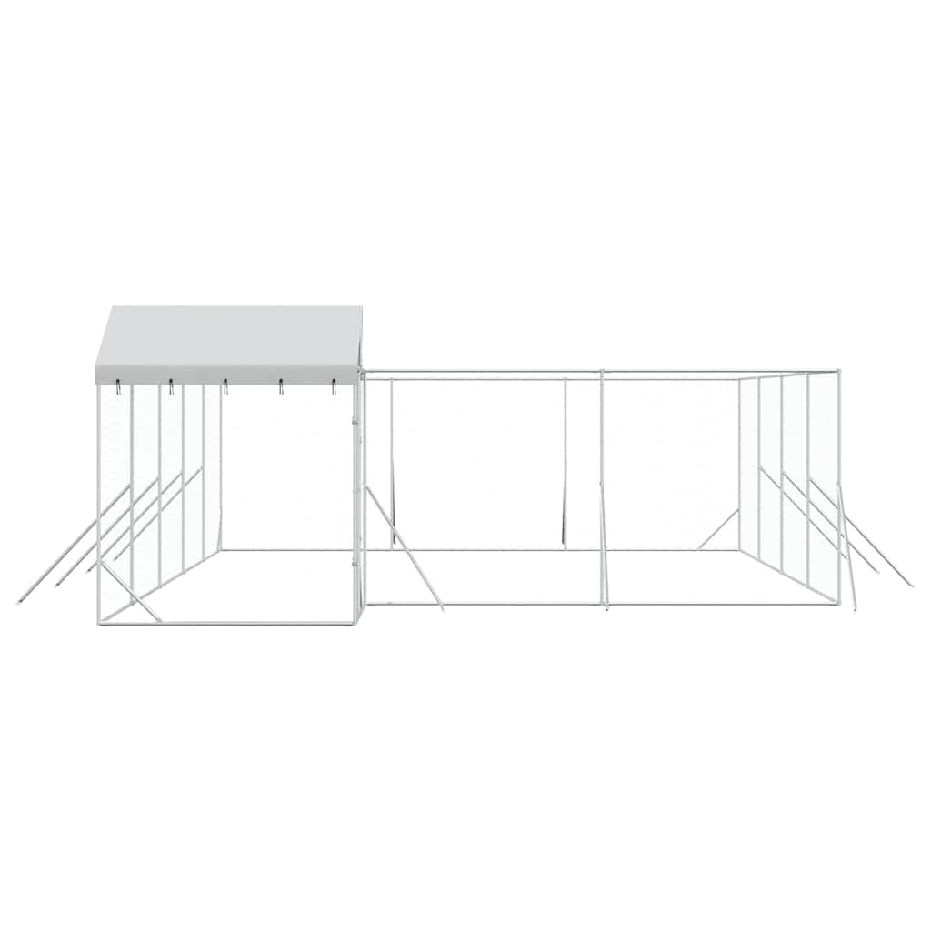 Perrera para perros con techo plateado de acero galvanizado 10 x 6 x 2,5 m, resistente a la intemperie con puerta con cierre, ideal para jardín, terraza, camping y salida segura