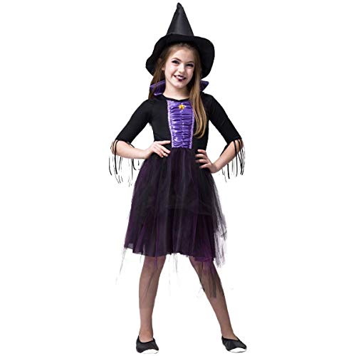 Fantasia Bruxa Emily Halloween Infantil Feiticeira Roxa (P 2 a 4)