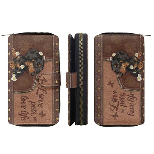 Image of COEQINE Ladies Wallets Pink Leopard Heart Black Printed Leather Phone Long Clutch Purses Check Coin Change Holder