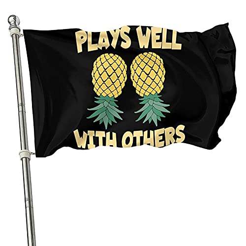 Upside Down Pineapple Flag 3X5 Ft, Funny Pineapple Flags For Outdoors, Plays Well With Others Flags Banner With Brass Grommets, Double Printed Garden Yard Party Parade Flag With Uv Fade Proof #TOP7