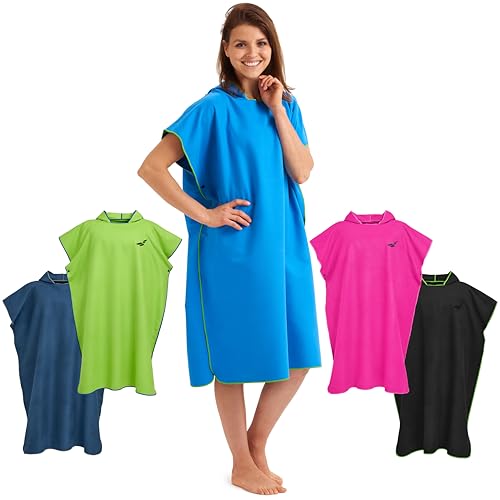 Fit-Flip Poncho de Surf - Ligero, Compacto y de Secado rápido - Toalla para cambiarse para Mujeres y Hombres - Albornoz natación de Microfibra Playa (Azul-Verde, Tamaño: L)