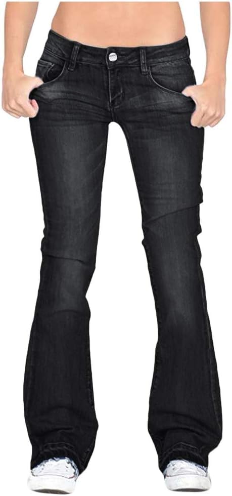 Butt Lifting Low Rise Jeans for Womens Stretchy Bell Bottom Bootcut Denim Pant Plus Size Wide Leg Jeans Pants