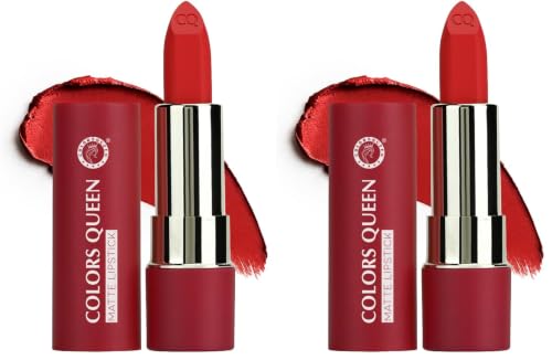 Image of Colors Queen Lippie Creamy Matte Lipstick | Single Swipe Application, Long Lasting & Highly Pigmented | Lightweight Lipstick for Women Infused with Jojoba Oil and Vitamin E (06 - Chilly Red, 5g)