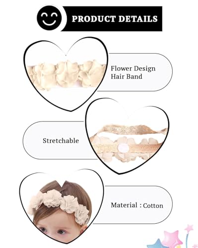Image of SYGA Baby Girl's Flower Headband Soft & Stretchable Fabric Hairband for Infants, Toddlers, Little Princesses 0-3 Years (Khaki)