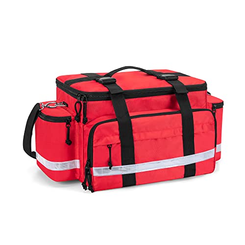 Damero メディカルバッグ 救急バッグ 大容量 取り外し可能な仕切りとトップバックル付き 名入れ ショルダー (赤)