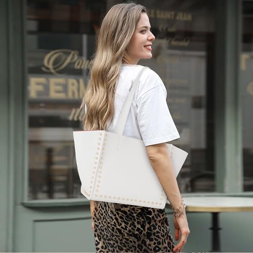 Shoulder Bag for Women Vegan Leather Studded Bag Large Trendy Tote Bag with Crossbody Purse 2PCs Set2