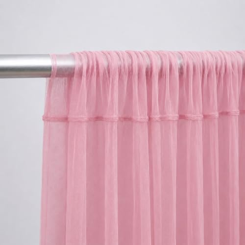 Image of White Net Backdrop Curtain Set for Decoration, 2 Pieces, 8 x 5 feet, for Wedding, Birthday, Anniversary, Engagement (Baby Pink)