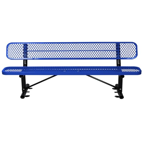 Heavy Duty Park Bench with Back Portable Frame, Outdoor Metal Park Bench with Backrest, Steel Mesh Outdoor Bench for Garden, Lawn, Patio, Porch, Park, Yard (Blue, 94.1" D x 23.2" W x 32.5" H) -  Gaonala, Gaonala-01