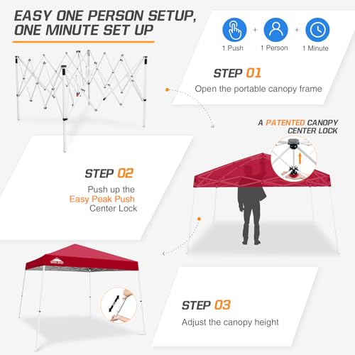 EAGLE PEAK 10x10 Slant Leg Pop-up Canopy Tent Easy One Person Setup Instant Outdoor Beach Canopy Folding Portable Sports Shelter 10x10 Base 8x8 Top (Red) - Thumbnail 2