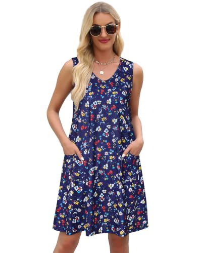Image of elescat Womens Summer Dresses Casual V Neck Sleeveless Pockets Beach Loose Tank Sundress 2026